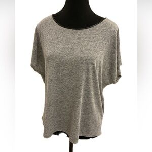Halston Gray Roomy short roomy sleeves with faux trim neckline .